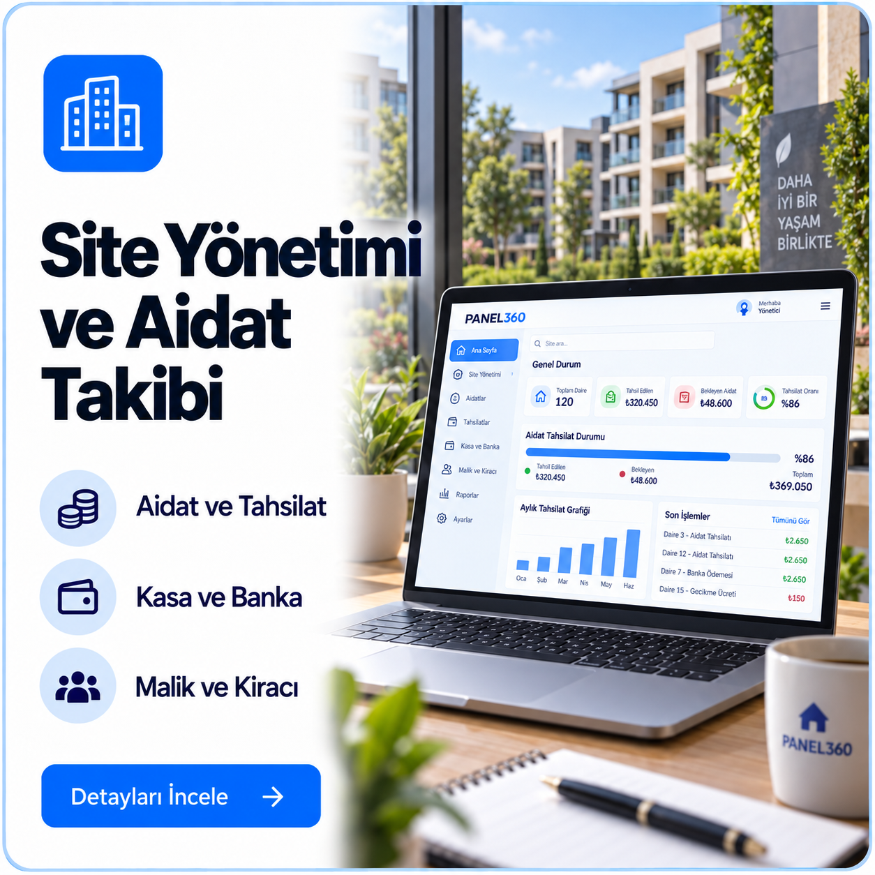 Panel360 Site Yönetimi ve Aidat Takibi tanıtım görseli