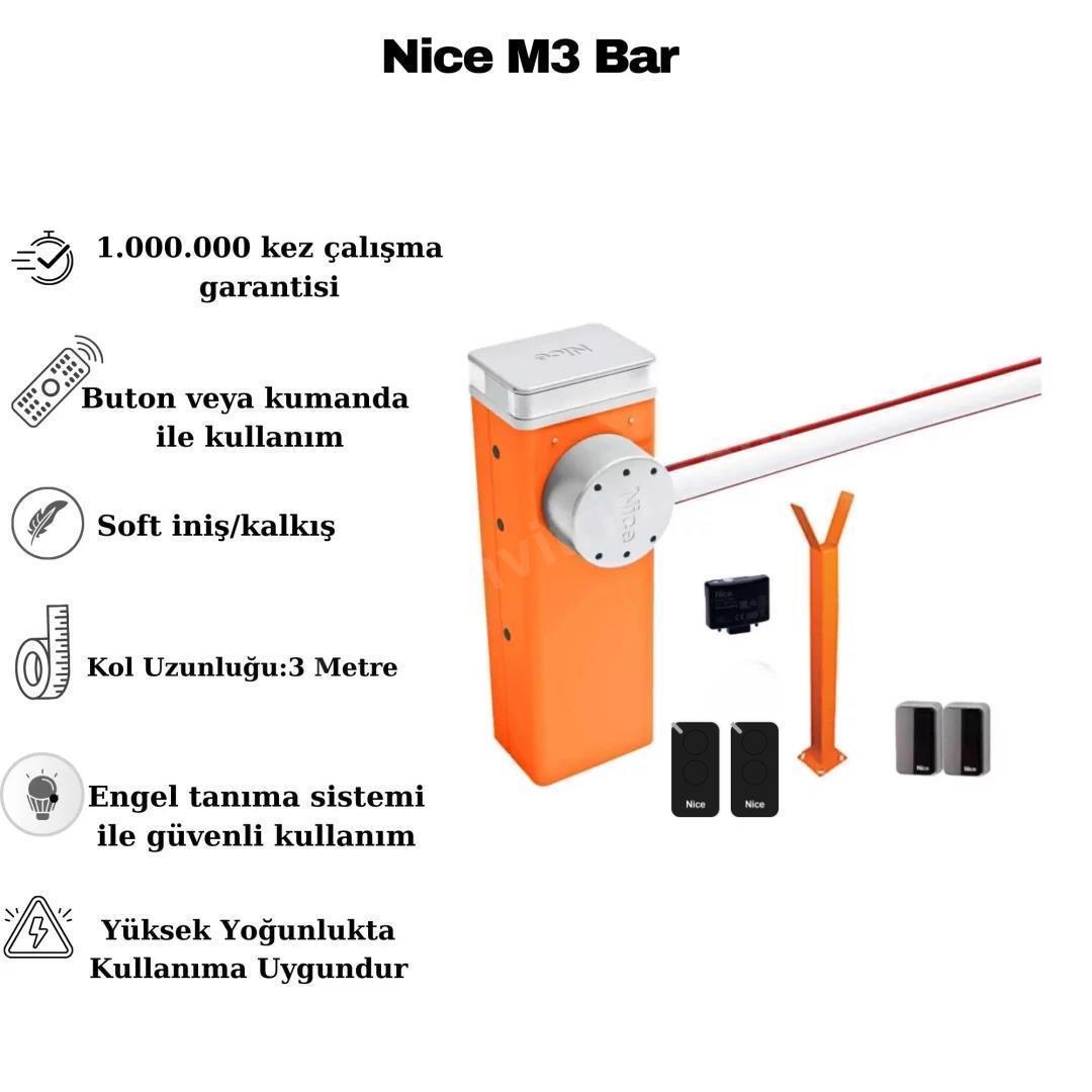 Nice M3 Bar 3 Metre Kollu Endüstriyel Otopark Bariyeri Seti